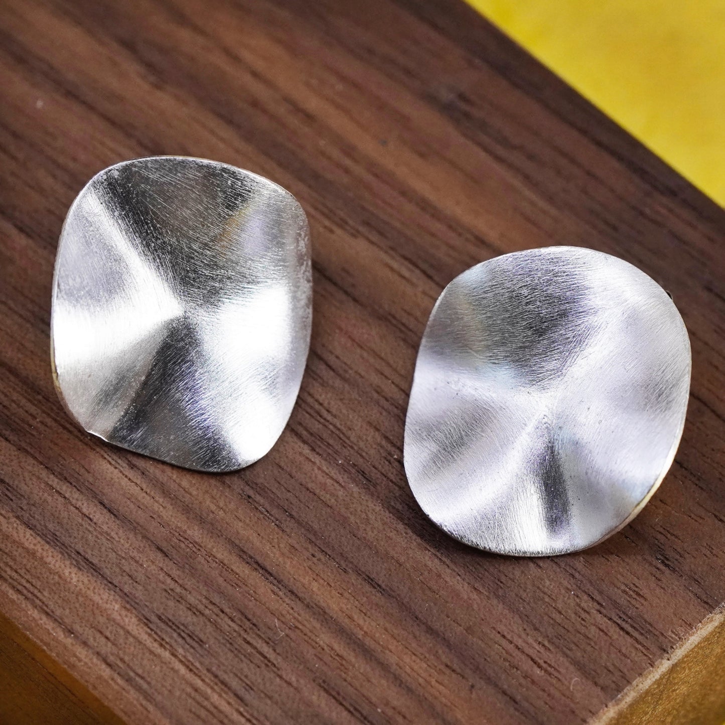 Vintage Sterling silver handmade matte earrings, elegant 925 wavy studs