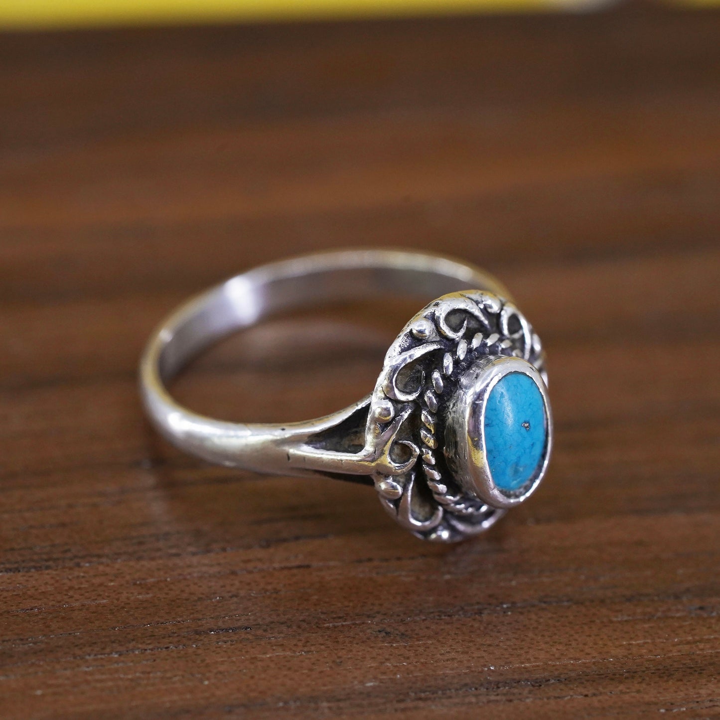 Size 6.5, Sterling 925 silver handmade ring w/ turquoise, southwestern jewelry