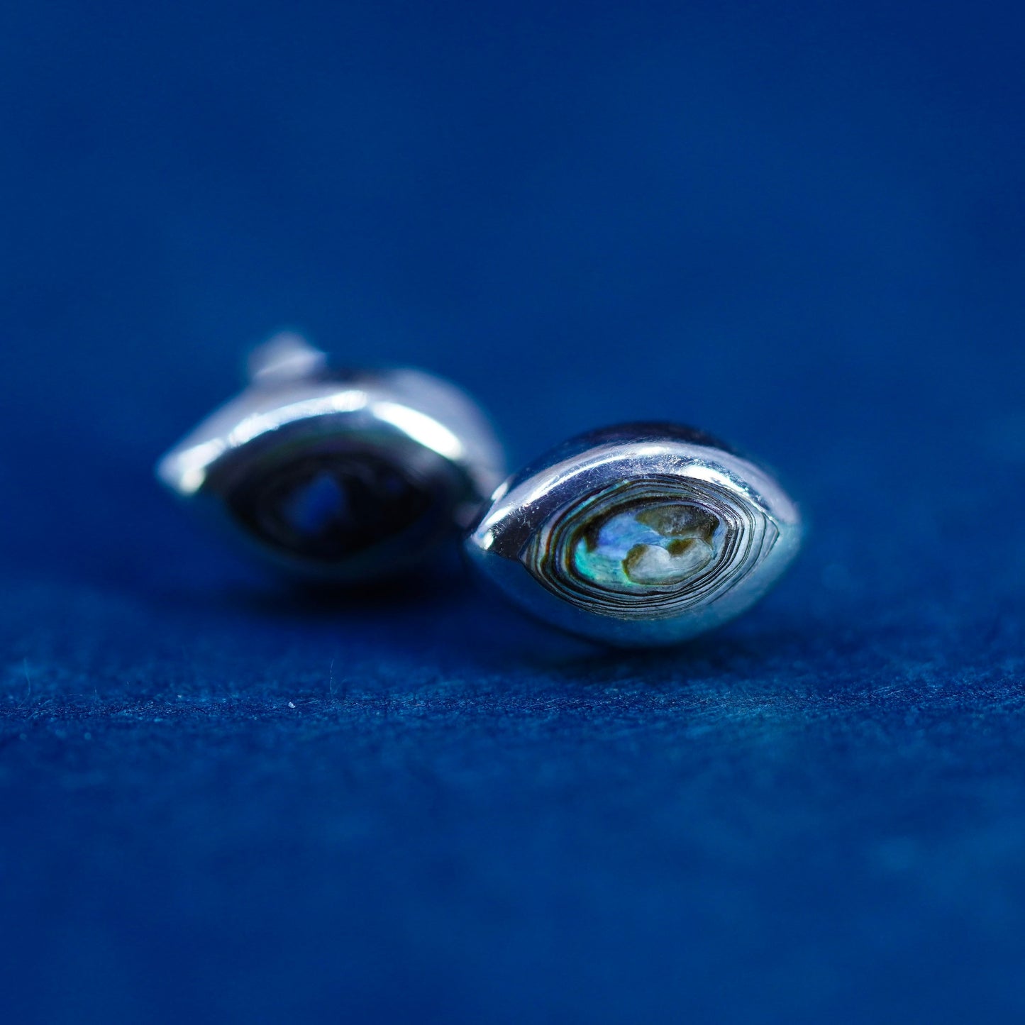 Vintage sterling silver handmade earrings, 925 studs with abalone,