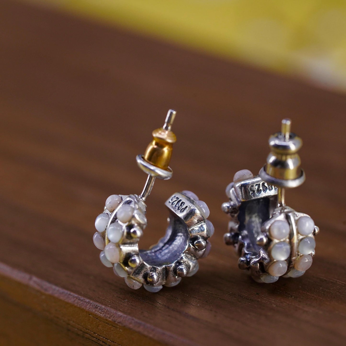 Peyote Bird Sterling silver earrings, southwestern 925 huggie studs MOP