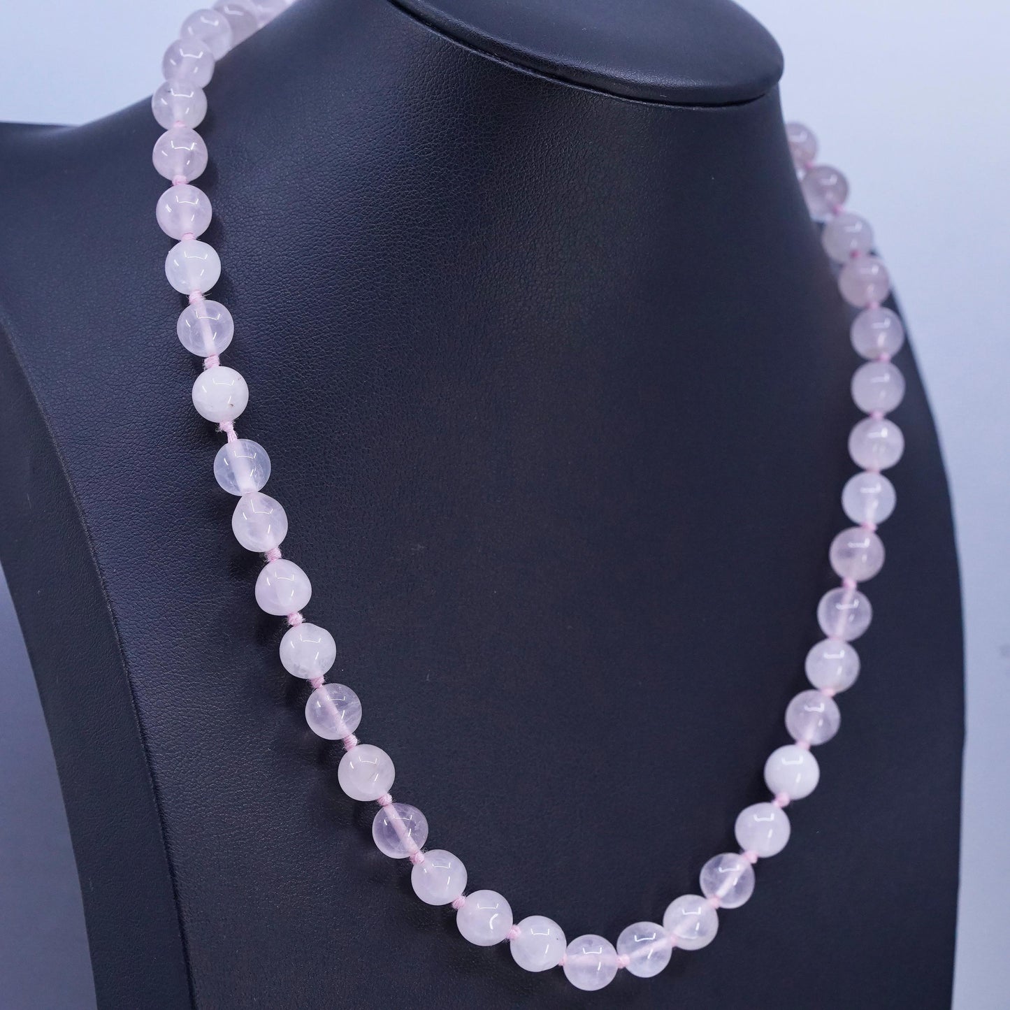 18" 8mm Vintage Pink Rose Quartz Beads necklace with sterling 925 silver clasp