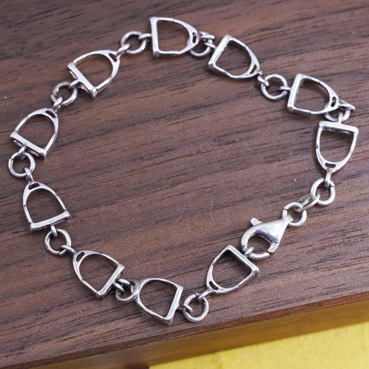 6.5”, Sterling 925 Silver Equestrian Stirrup Bracelet Horse Riding Jewelry