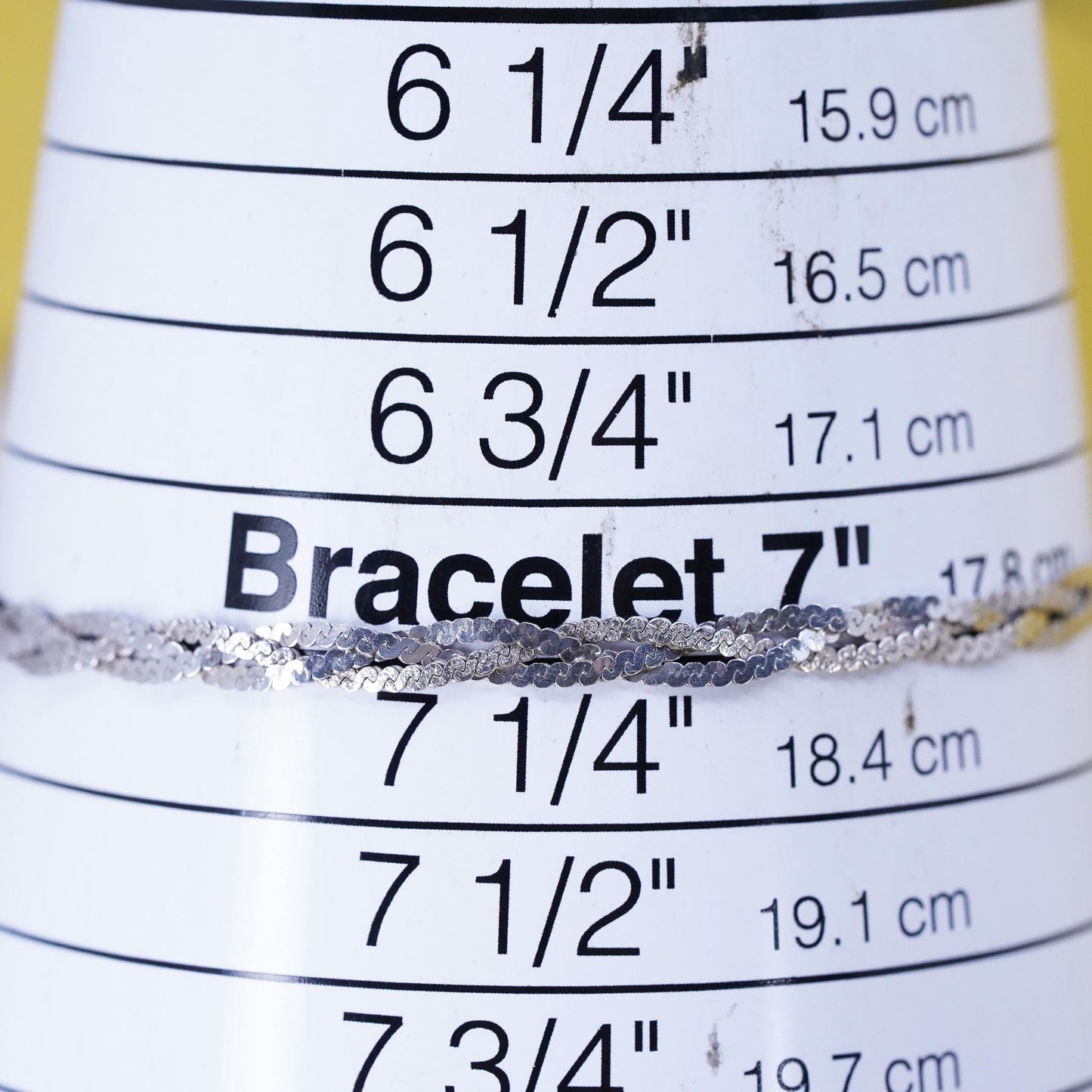 7" Mexican Sterling silver braided woven s link bracelet, 3 strands 925 chain