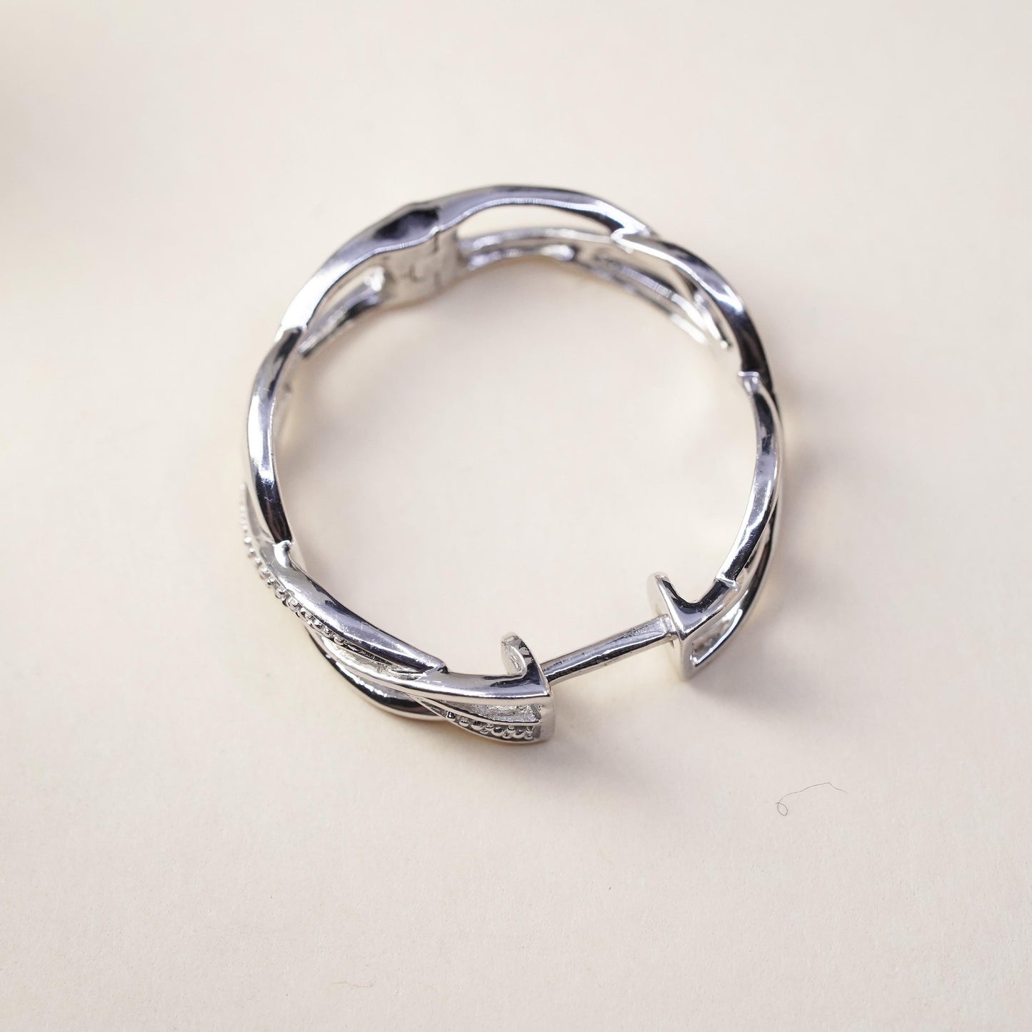 1”, Vintage sterling silver single earring, 925 twisted huggie hoop w/ diamond