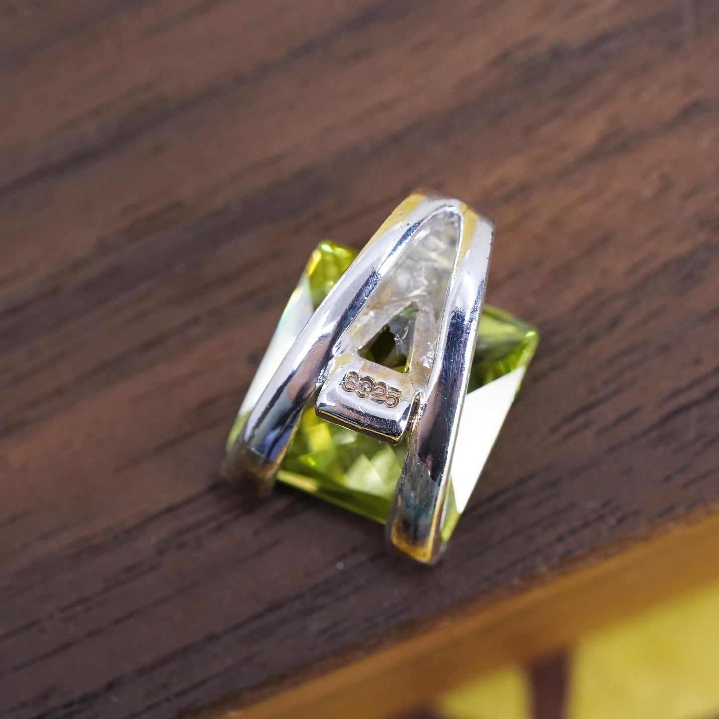 Vintage Sterling 925 silver handmade charm pendant with square peridot