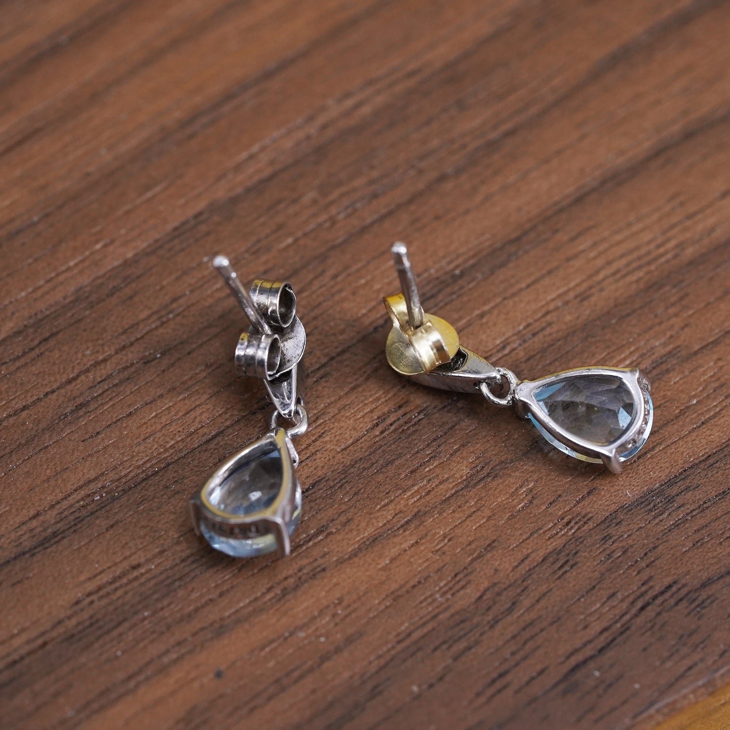 Vintage sterling 925 silver handmade earrings with teardrop topaz