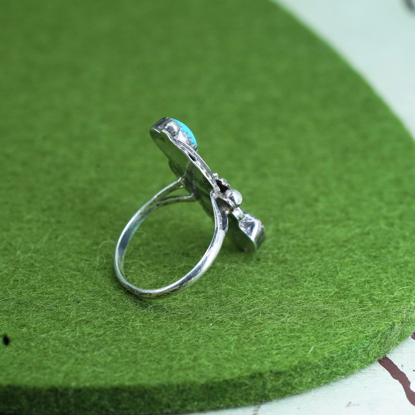 sz 7, John Delvin sterling silver ring Native American 925 ring turquoise coral