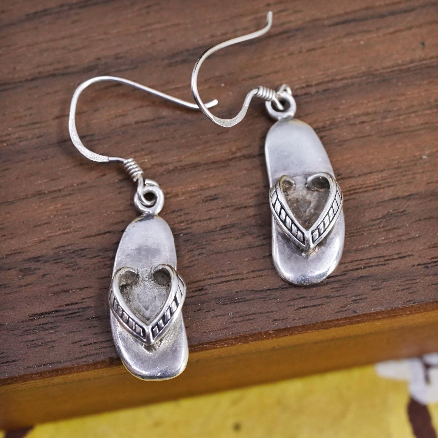 Vintage Sterling silver handmade earrings, 925 sandal shoe drops