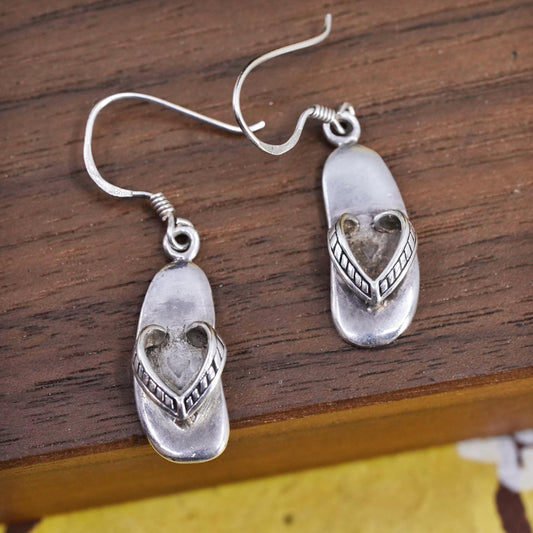 Vintage Sterling silver handmade earrings, 925 sandal shoe drops