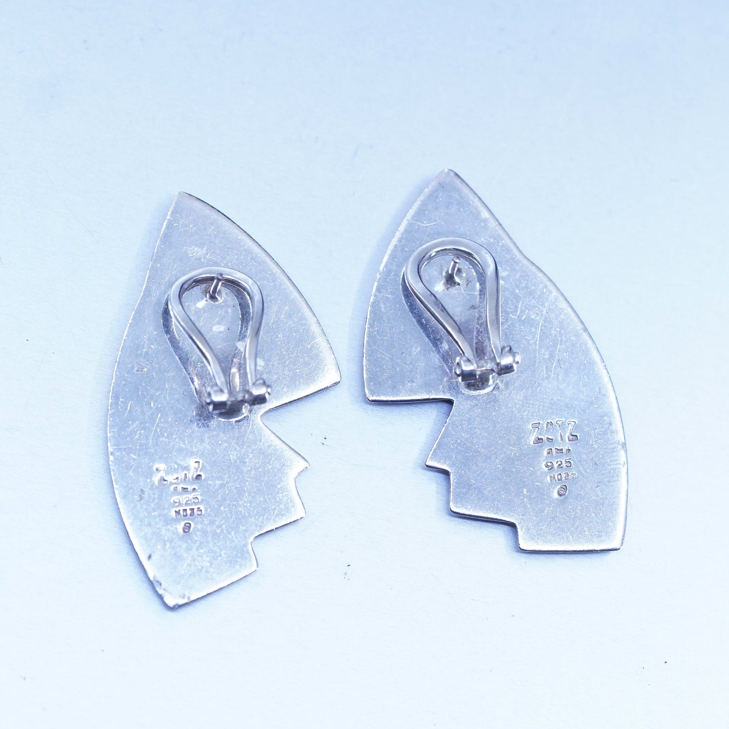 Vintage Mexican Sterling 925 silver handmade earrings, ribbed clip on