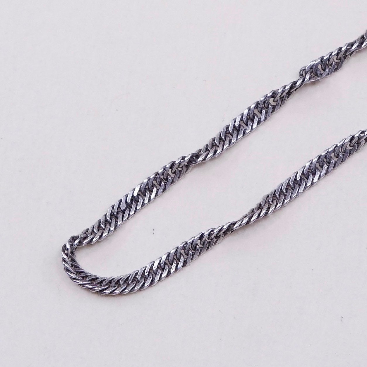 18”, 2mm, Vintage sterling silver Italy 925 silver twisted curb chain, necklace