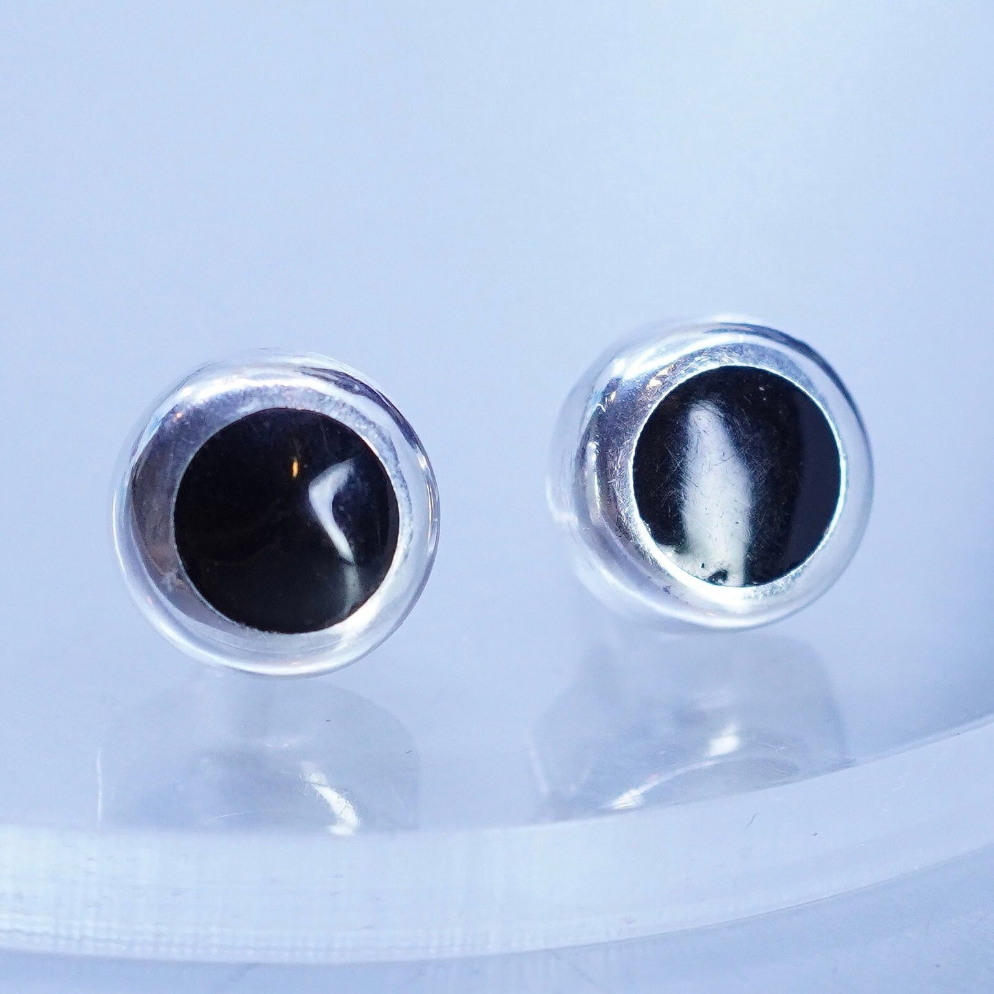 Vintage Sterling 925 silver handmade black onyx earrings, studs