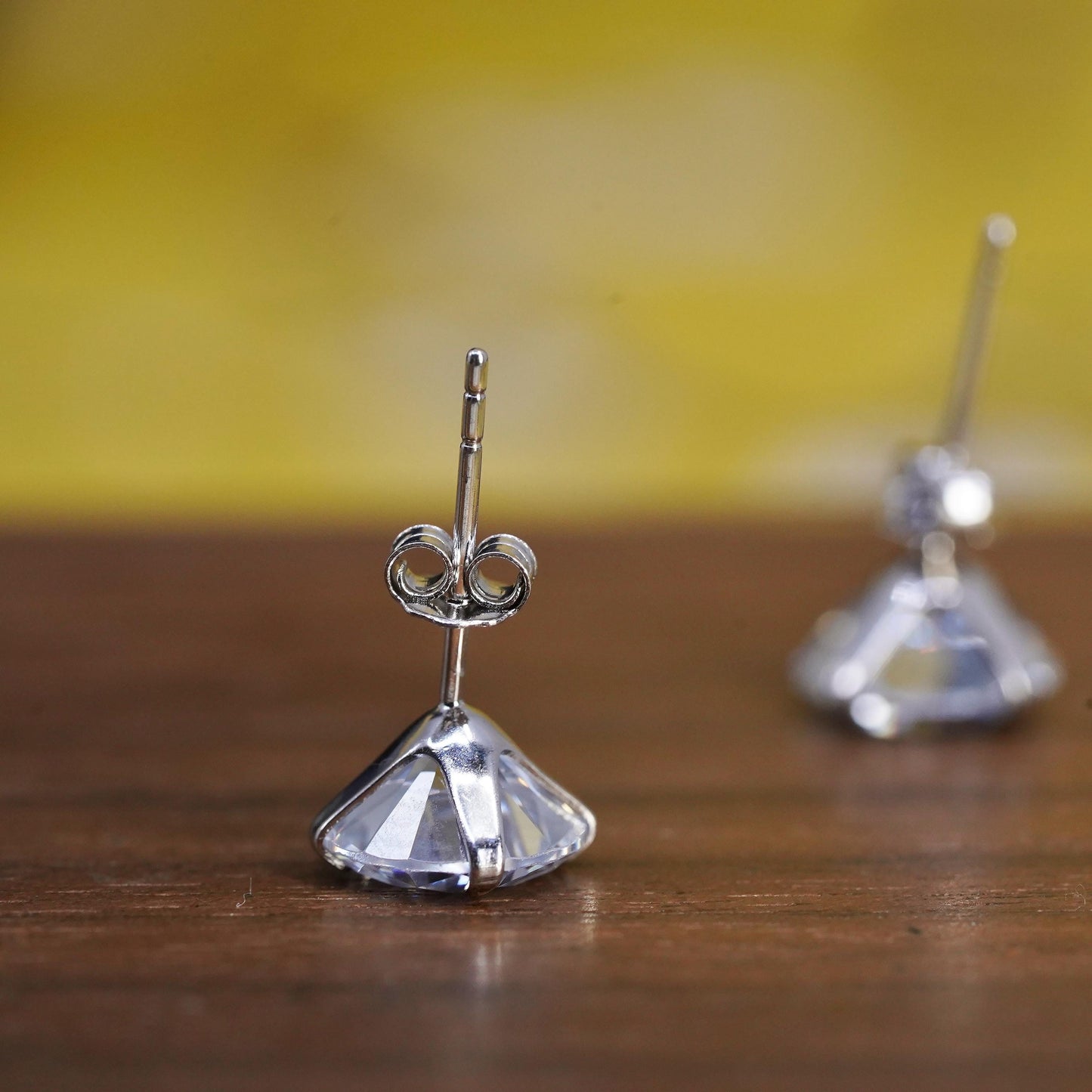 8mm, vintage Sterling 925 silver studs, clear cz earrings