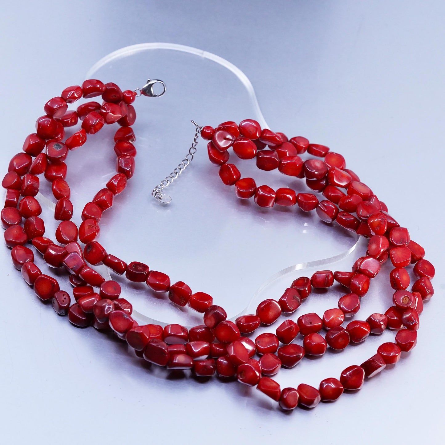16+2" Lucas Lameth LUC Sterling 925 Silver multi strands coral bead Necklace