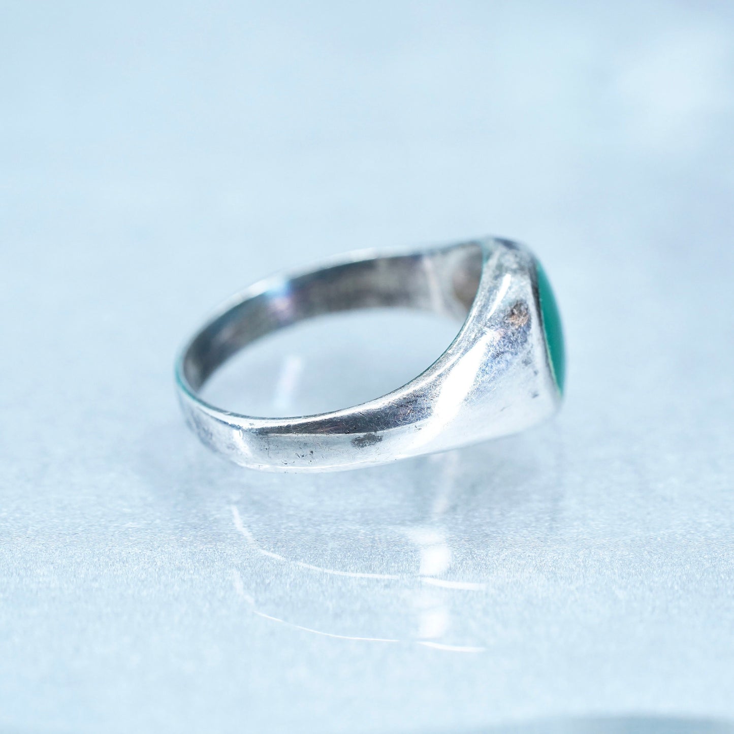 Size 7.5, vintage Sterling 925 silver handmade ring with green onyx