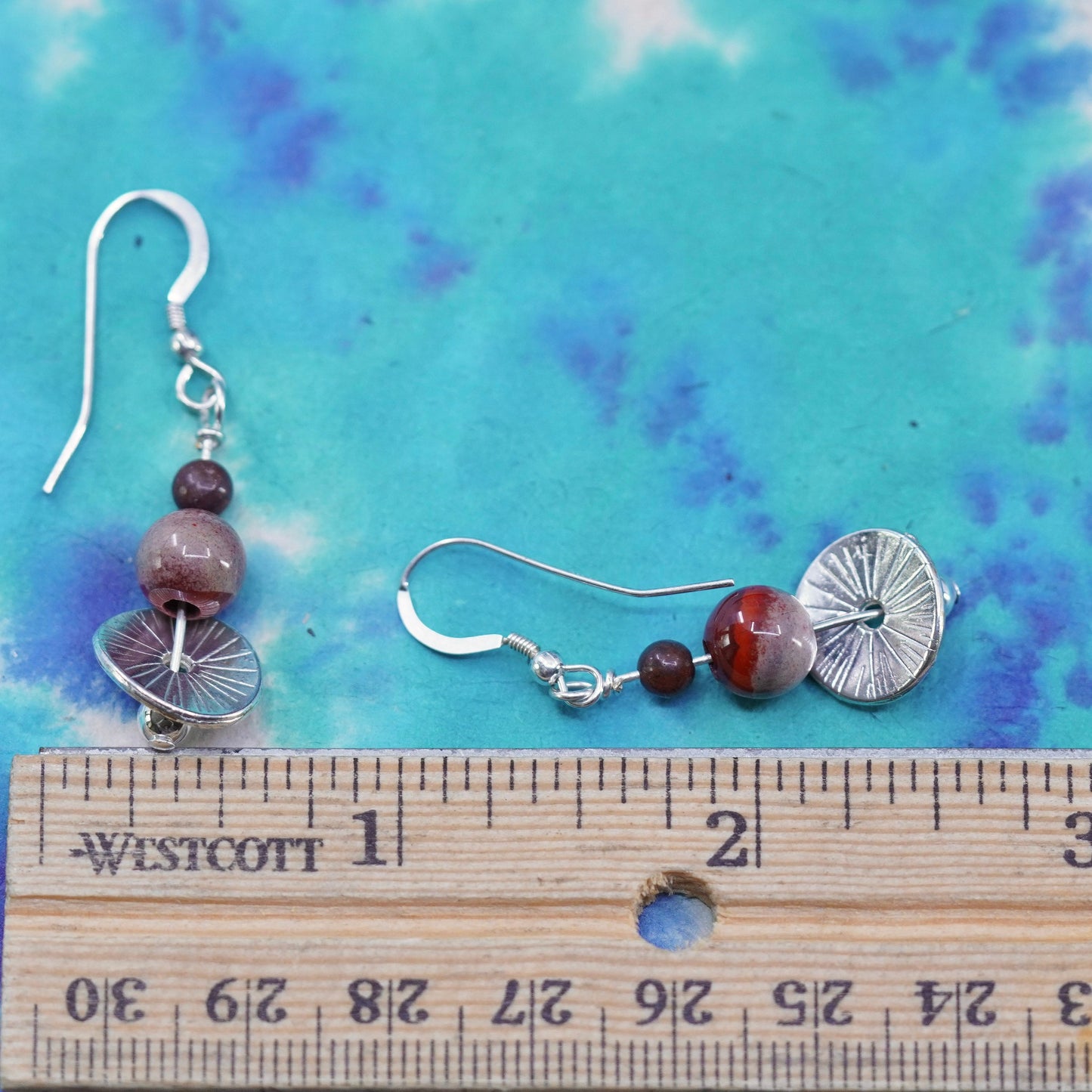 Vintage Sterling silver 925 handmade earrings with agate beads
