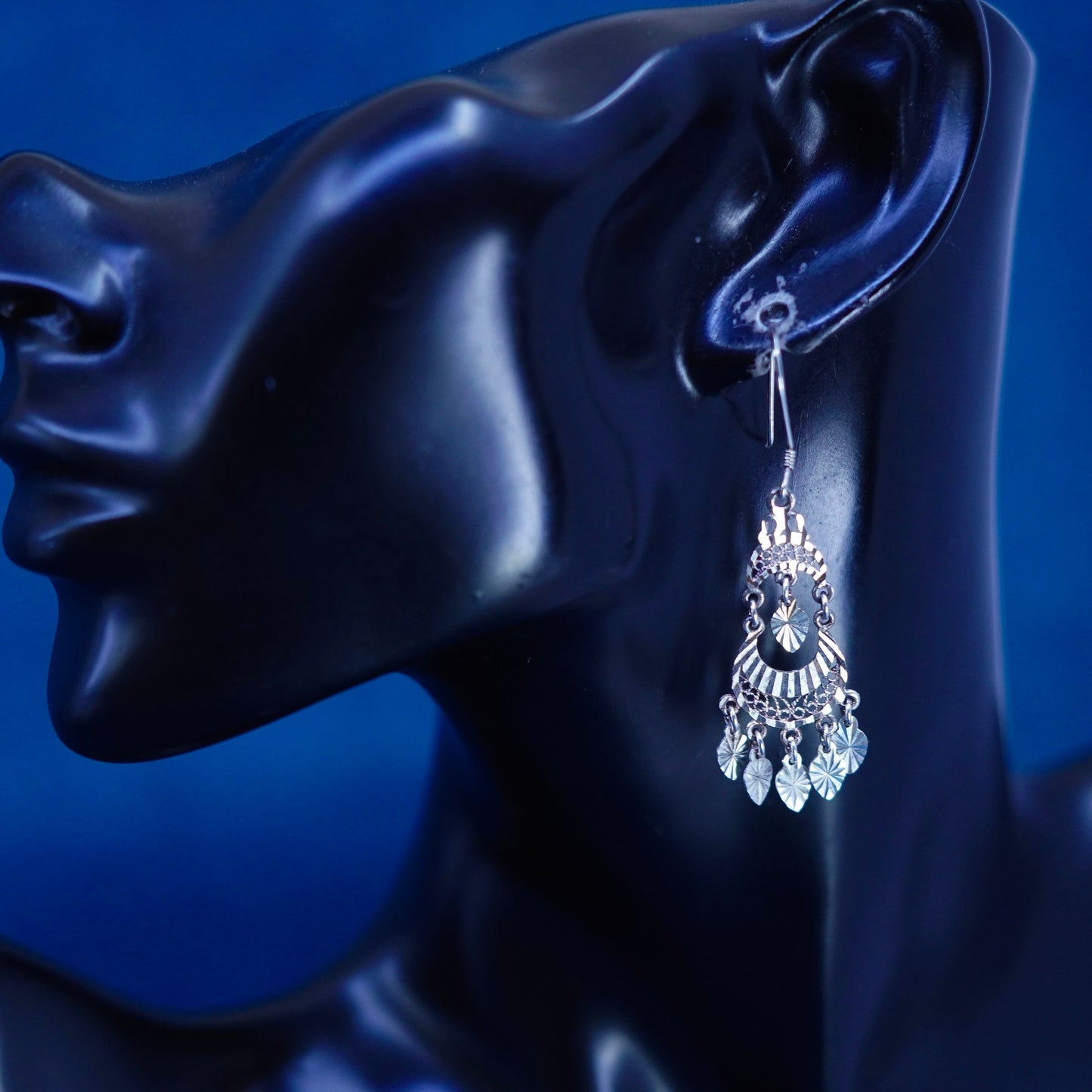Vintage turkey sterling silver handmade earrings, 925 filigree drops
