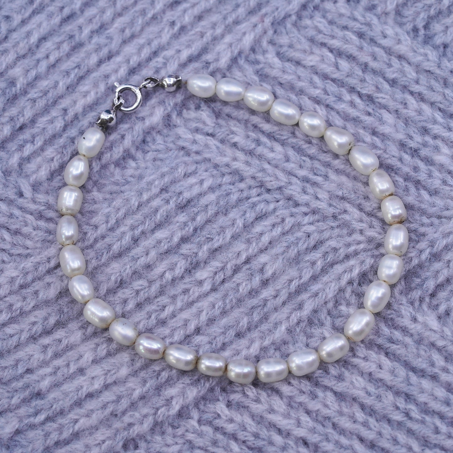 6.75", Sterling silver bracelet, solid 925 silver clasp freshwater pearl beads