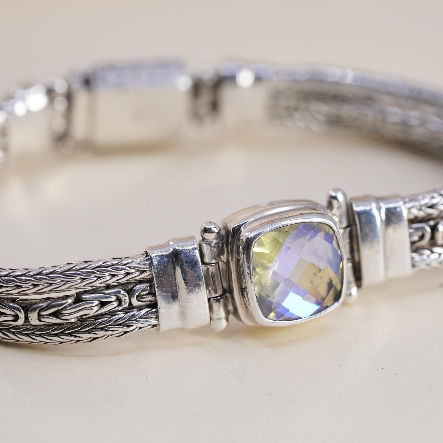 6”, Sarda Sterling silver bracelet, multi strands 925 wheat chain Mystic Quartz