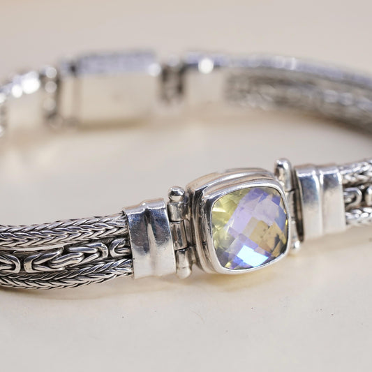 6”, Sarda Sterling silver bracelet, multi strands 925 wheat chain Mystic Quartz