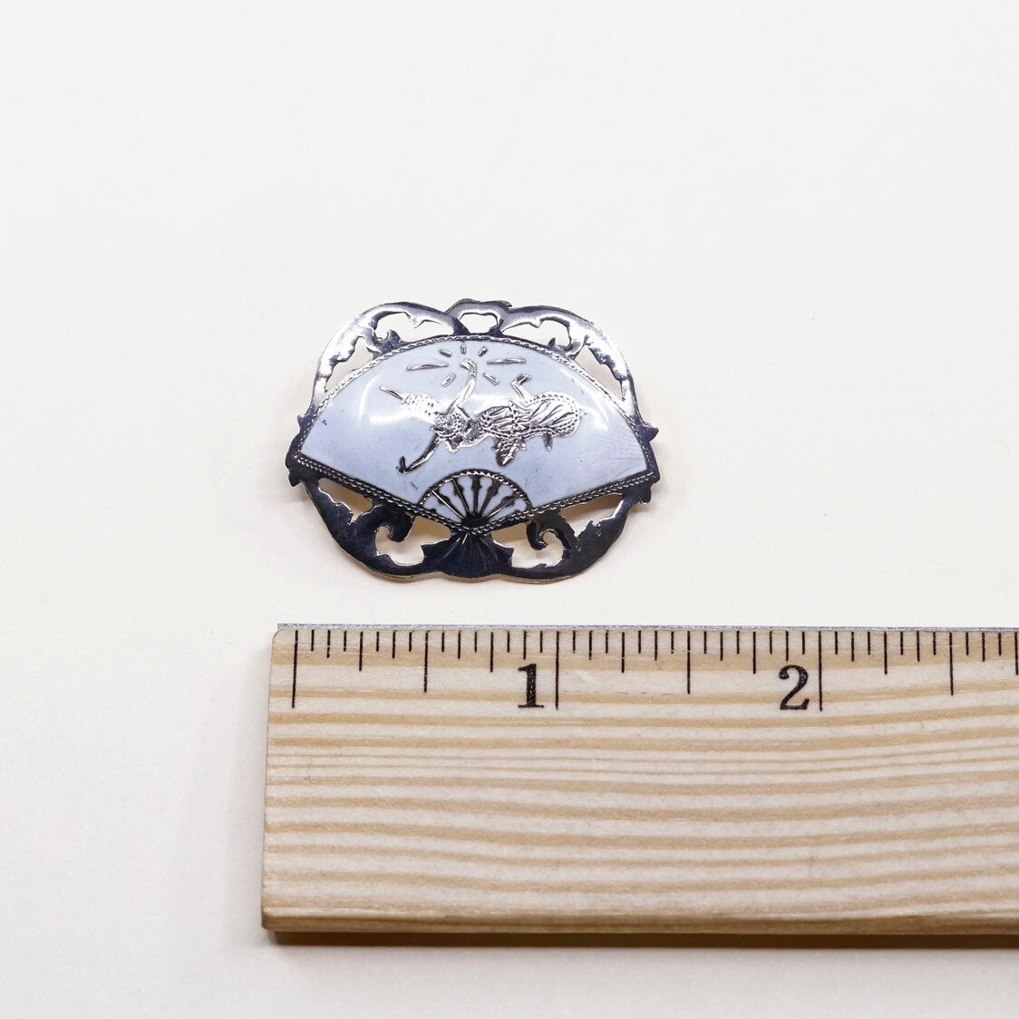 Vintage sterling silver handmade brooch, Indian 925 silver goddess, stamped Siam sterling
