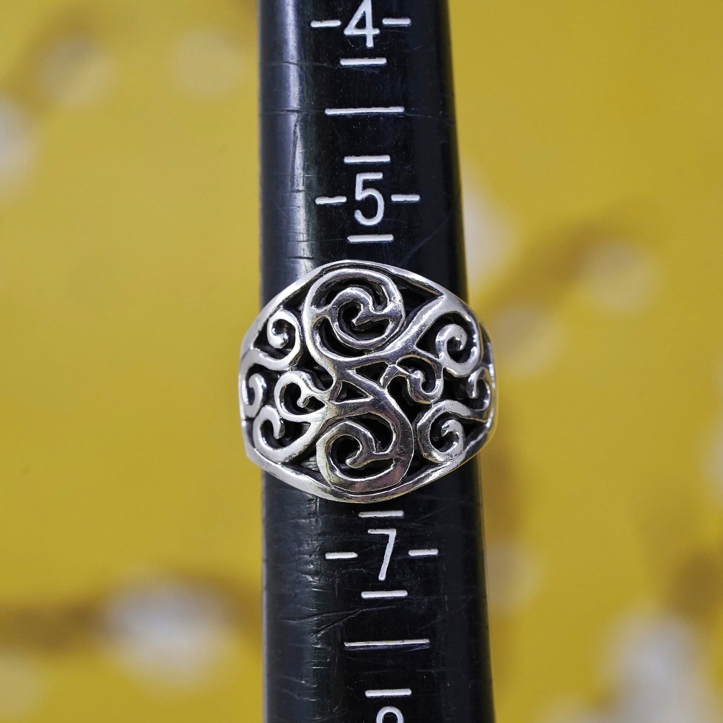 Size 6, vintage Sterling 925 silver handmade ring, filigree S band