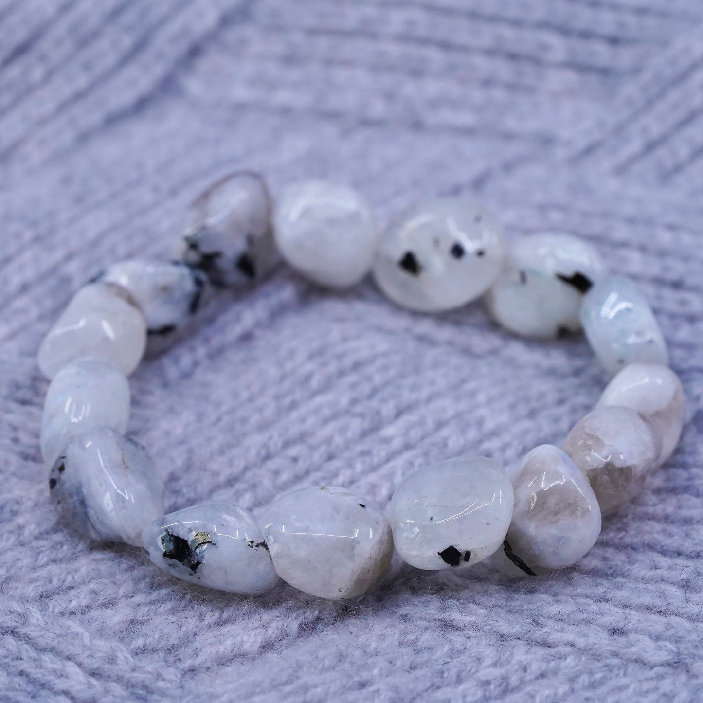 6.75", vintage moonstone nugget bracelet with elastic band