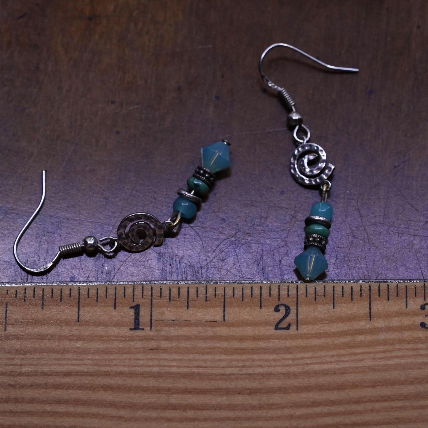 Vintage Sterling 925 silver handmade spiral earrings with Chalcedony beads