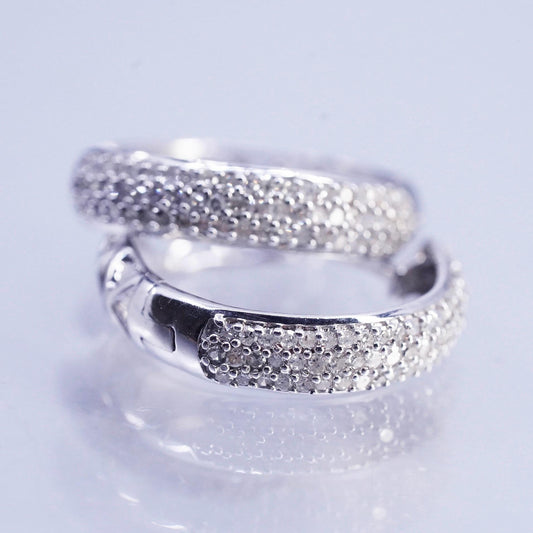 0.5", vintage Sterling silver earrings, lightweight 925 hoops cluster diamonds