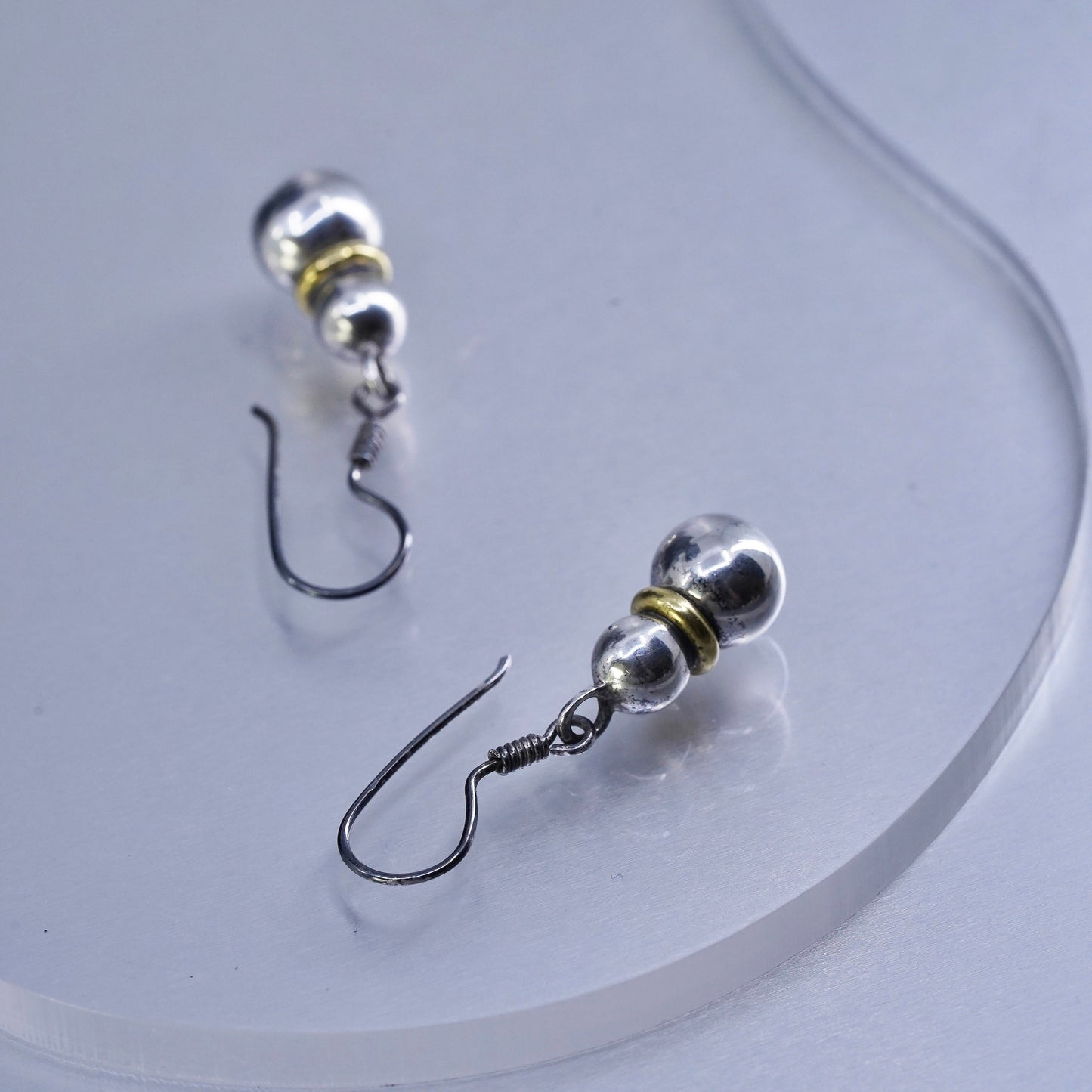 Vintage two tone Sterling 925 silver teardrop earrings with beads