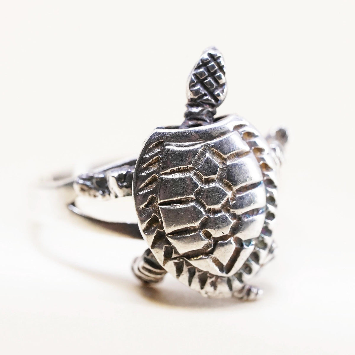 Size 5.25, Size 6, sterling silver 925 longevity turtle ring w/ movable joints