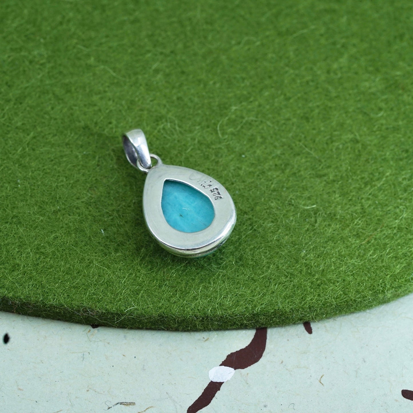 Native American Sterling silver handmade pendant, 925 teardrop turquoise