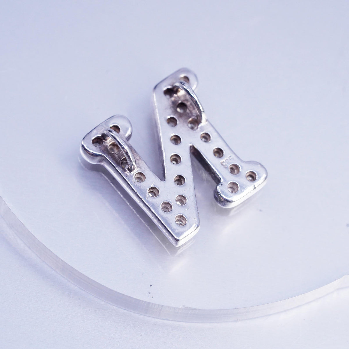 Vintage Sterling silver 925 handmade cluster CZ Crystal pendant charm letter N