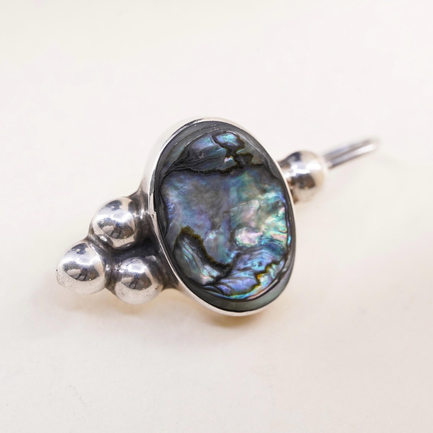 Vintage Mexican sterling 925 silver handmade single earring with abalone beads