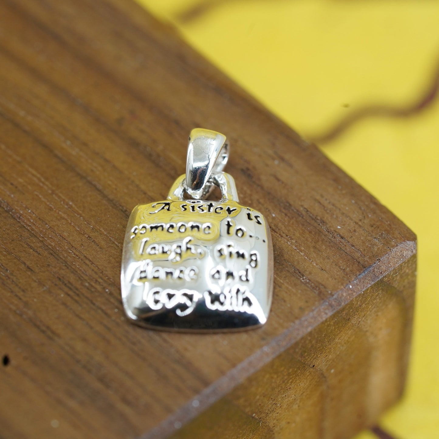 Sterling silver quote pendant, 925 square tag “a sister is a forever friend
