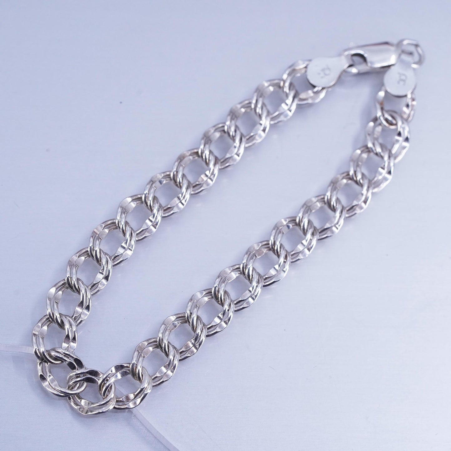 7”, Vintage Italy Sterling 925 silver handmade bracelet, double curb link chain