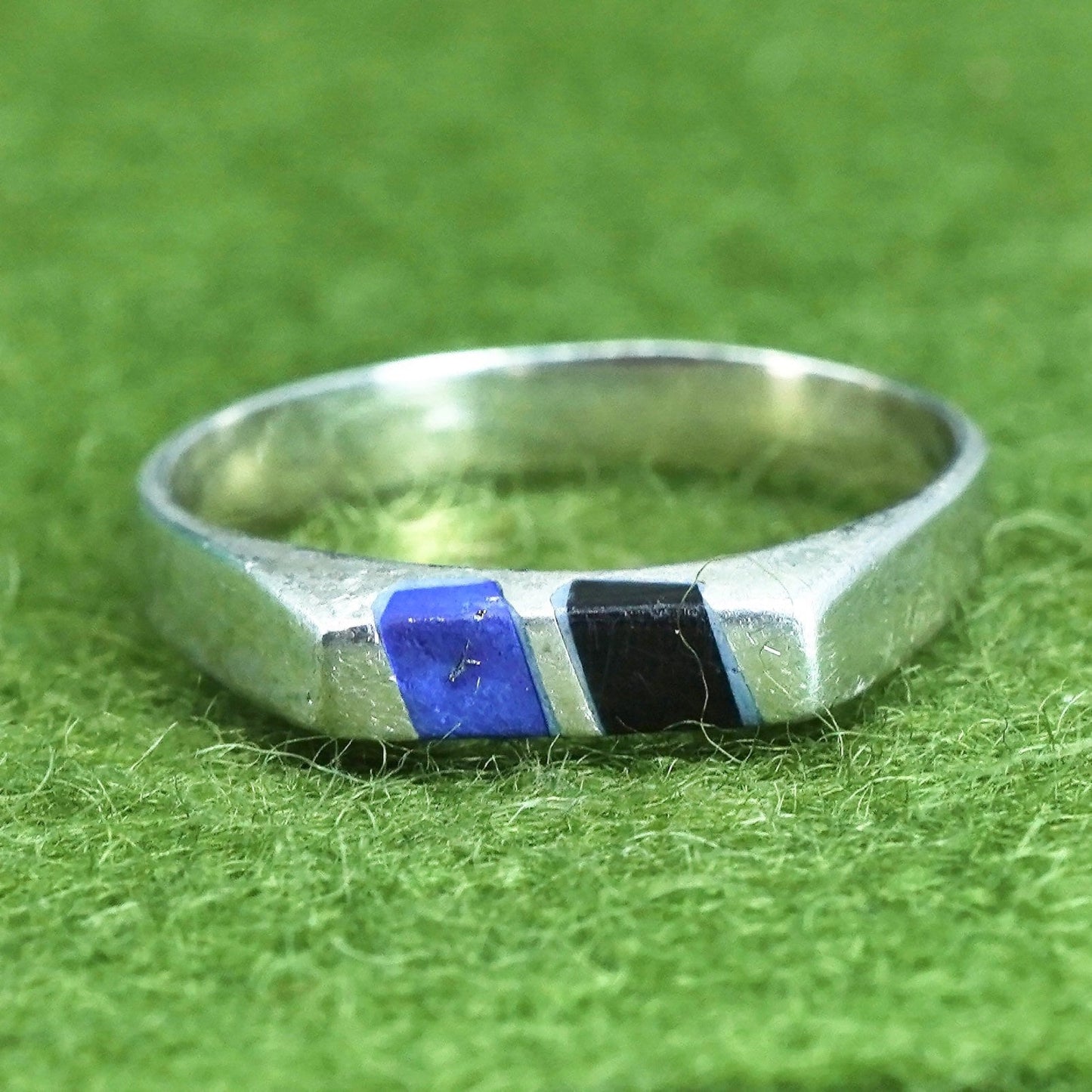 Size 6.5, Mexico sterling silver handmade ring, 925 stackable band w/ sodalite