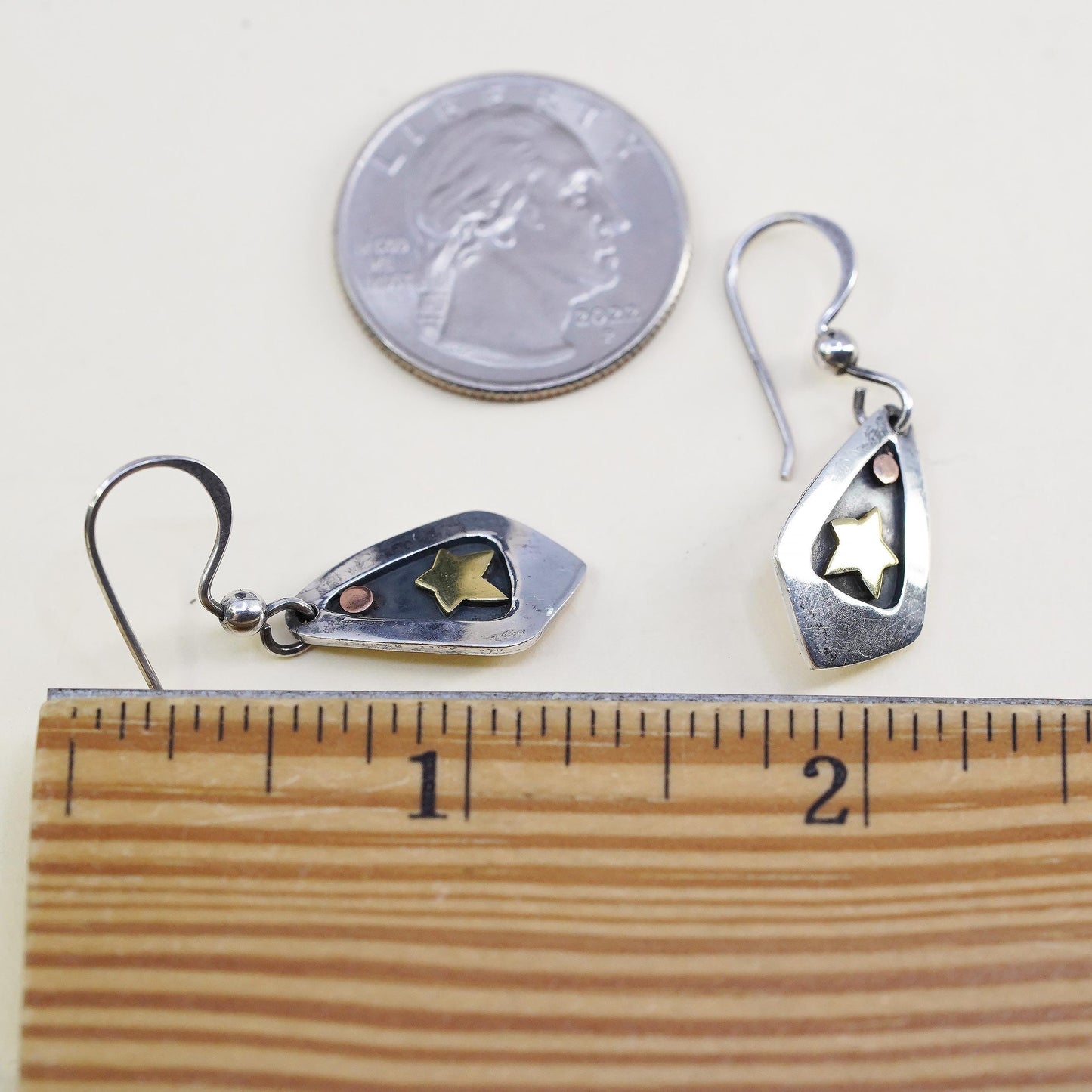 Far Fetched triple tone Sterling 925 Silver Teardrop Earrings with brass star