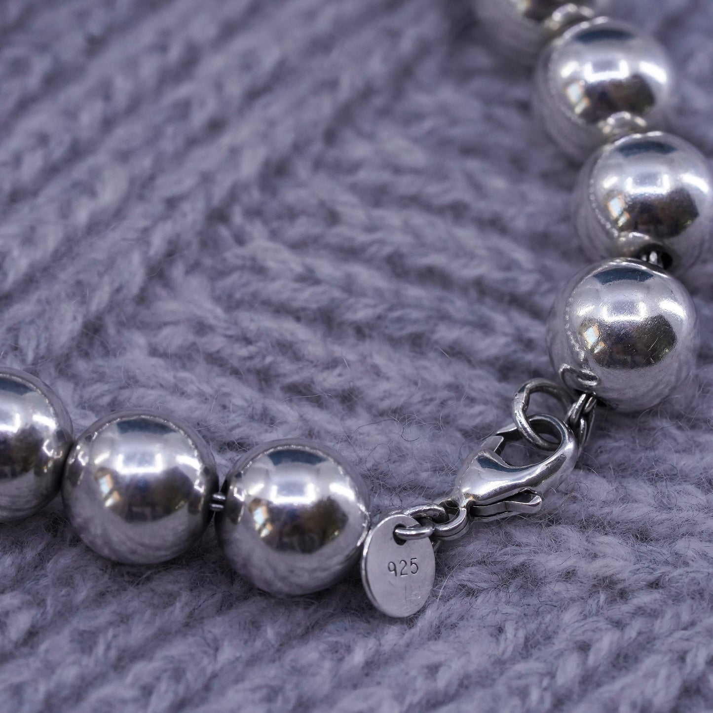 6.5”, Sterling silver handmade bracelet, 925 chain 10mm beads, men's bracelet