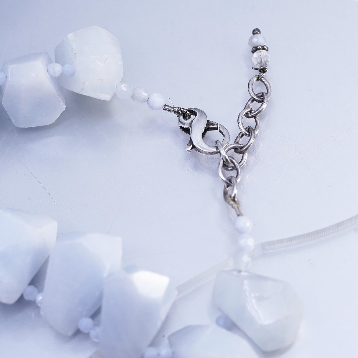 16", Vintage 925 Sterling Silver handmade necklace blue calcite nugget beads