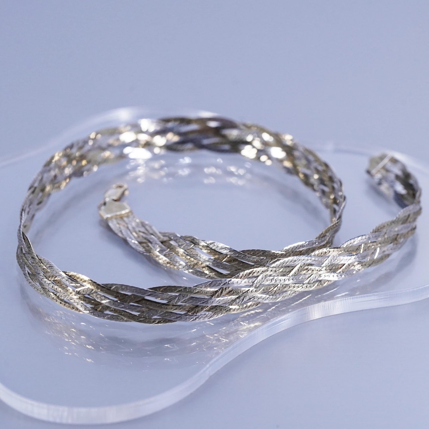18” Italy vermeil gold Sterling 925 silver woven braided herringbone necklace