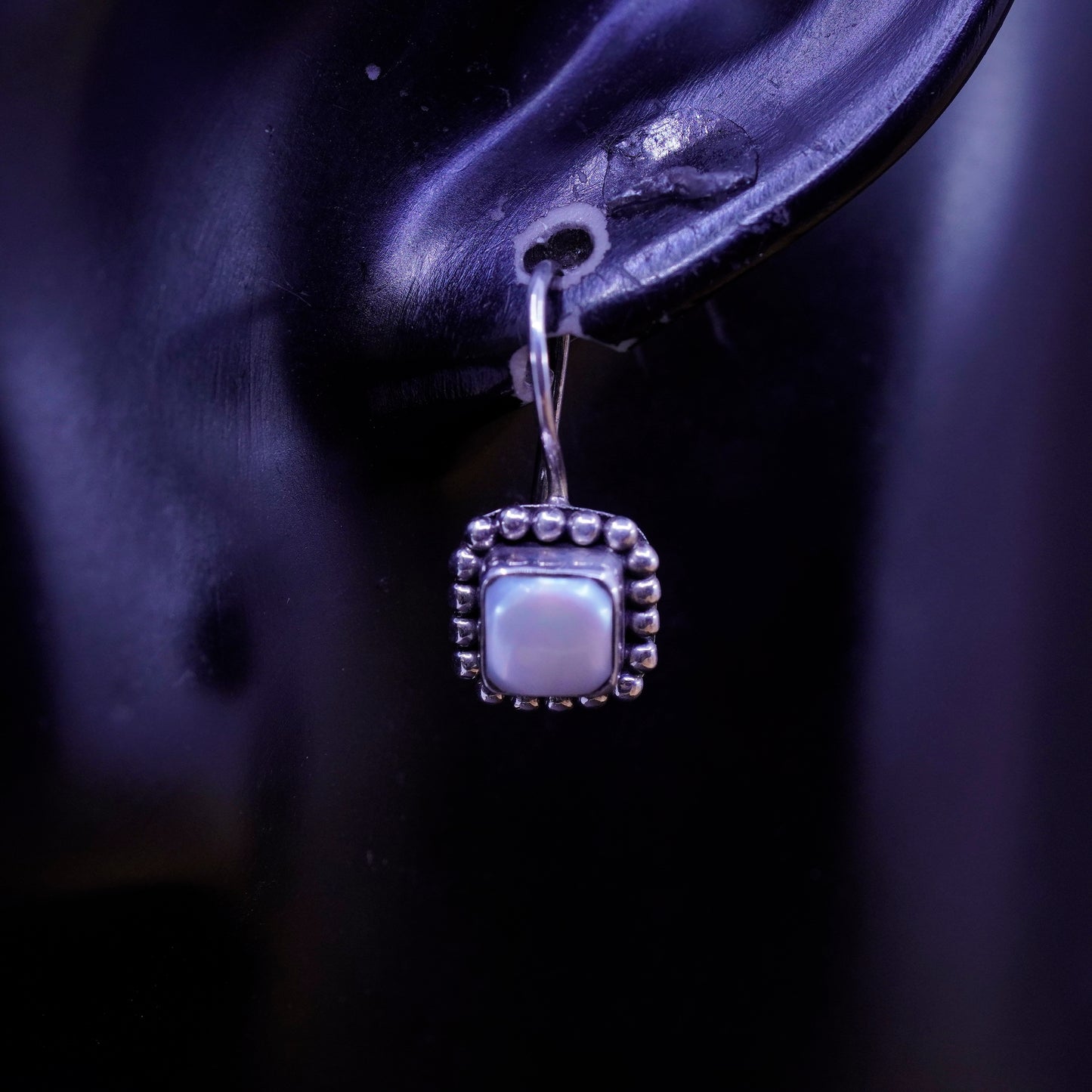 Silpada W1394 Pearl Button Frame Square Earrings 925 Sterling Silver beads