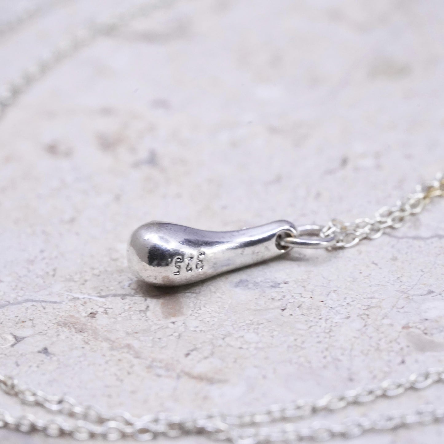 18”, vintage Sterling silver necklace, 925 circle chain with teardrop pendant