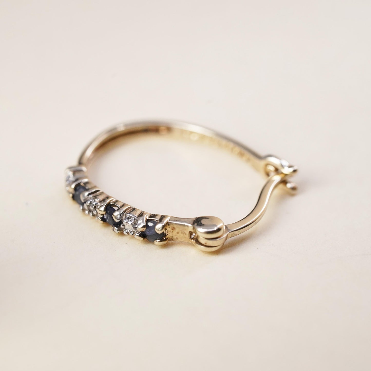 0.75", vermeil gold over sterling silver single earring, hoop sapphire diamonds