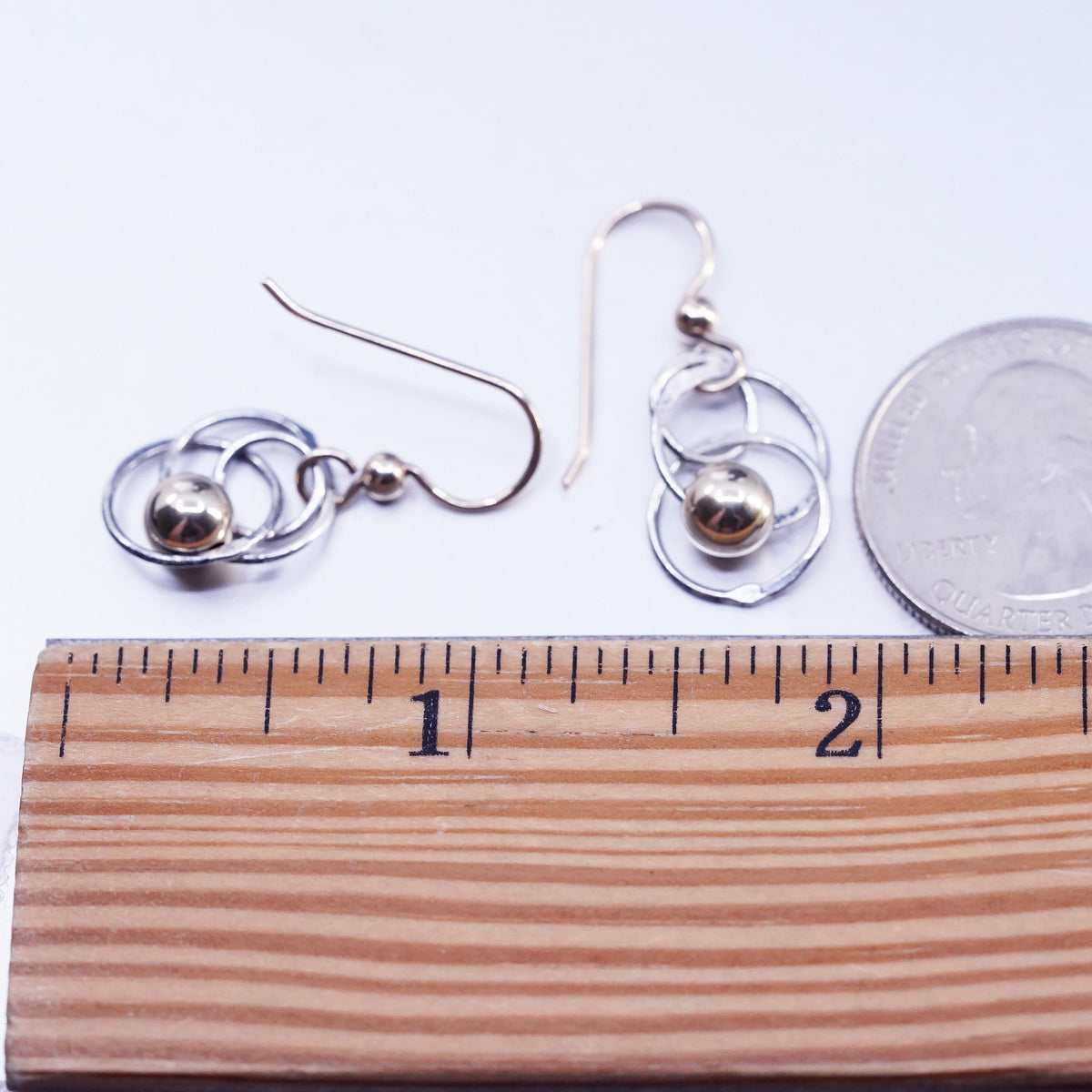 VTG Two Tone 14K yellow gold with Sterling 925 silver entwined circle earrings