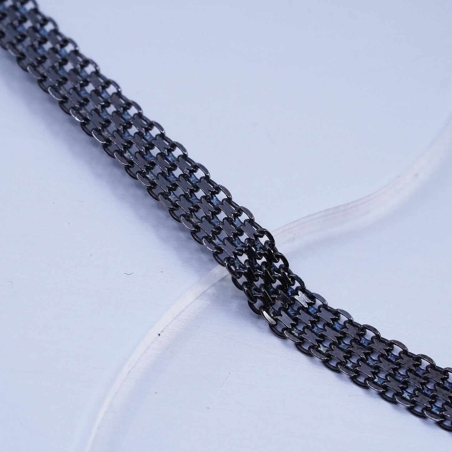 20”, vintage Italian oxidized sterling 925 silver flatten curb chain necklace