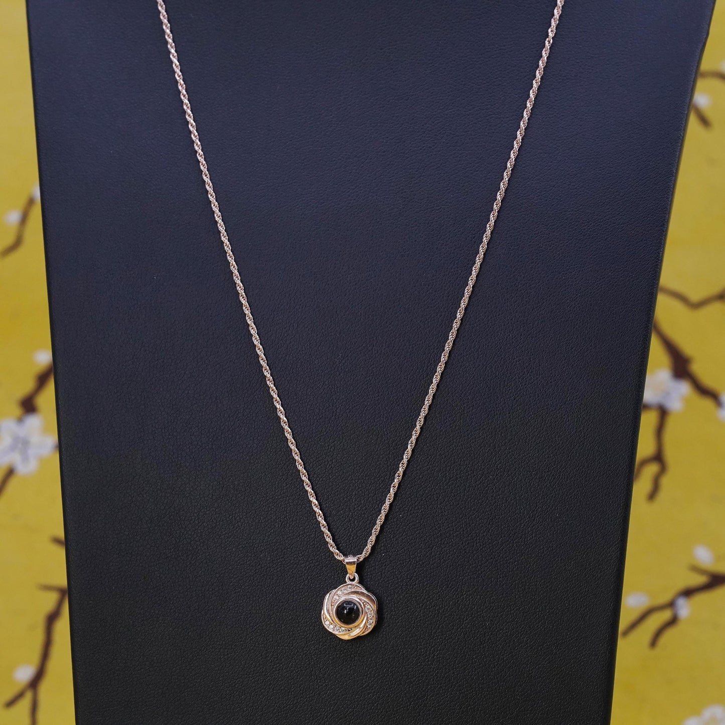 22” vermeil rose gold Sterling silver necklace, 925 rope cz spiral pendant