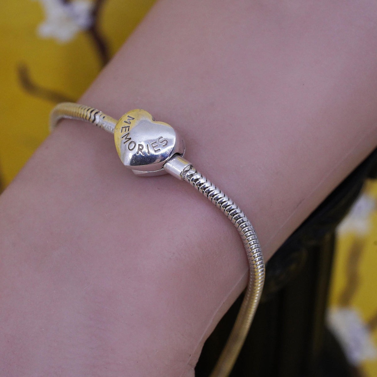 6.25", Italian sterling silver bracelet, 925 snake chain baseball charm heart