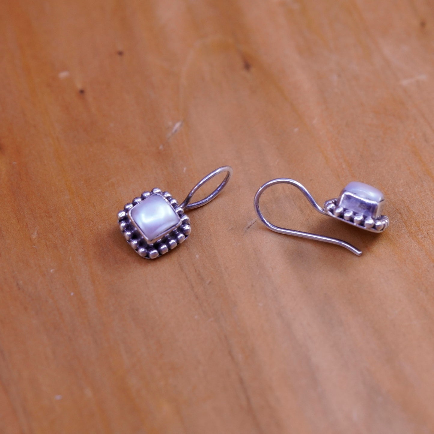 Silpada W1394 Pearl Button Frame Square Earrings 925 Sterling Silver beads
