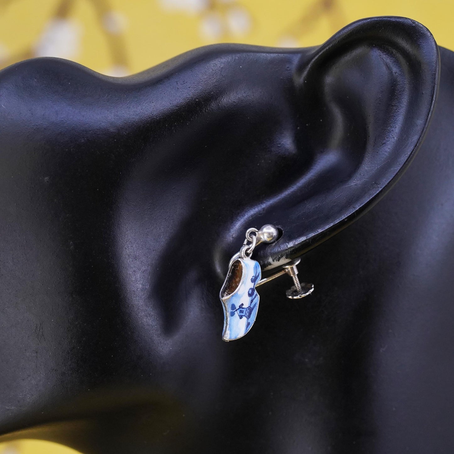 sterling silver handmade earrings, 925 Dutch wooden enamel shoes, symbol